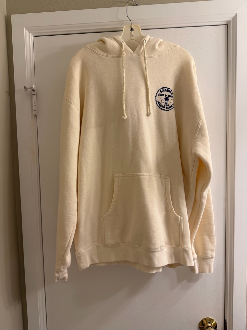Cream Crewneck Hoodie with Subtle Chest Logo - Unbranded